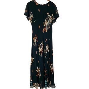 90s Y2K All That Jazz Dark Green Autumn Floral Maxi Dress Rayon Empire Waist M